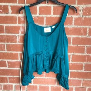 ⭐️Maeve Anthropologie teal cold shoulder  peplum blouse size S